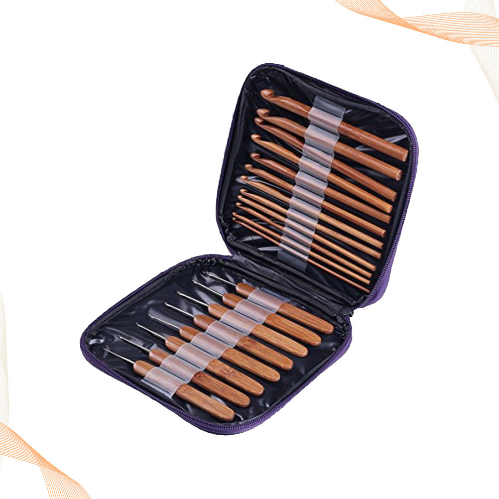 Wooden Crochet Hooks Ergonomic Handle - 1세트 대나무 소재 크로셰 바늘 세트,