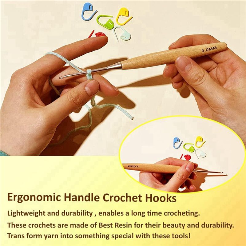 ABJI-40개 세트, 3.0mm~6.5mm 크기의 나 - Wooden Crochet Hooks Ergonomic Handle 리뷰 및 가격